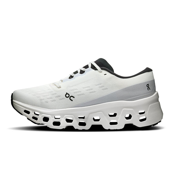 On Womens Cloudmonster 3 with oversized CloudTec pods and Helion superfoam | White White